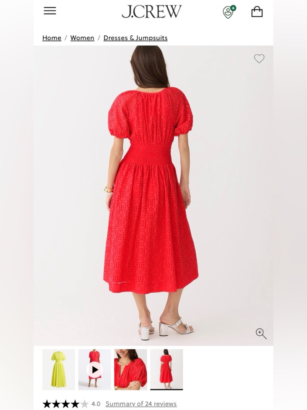 J.Crew Provence Smocked-Waist Eyelet Midi Dress w/ pockets in lemon sorbet. NWT - Picture 9 of 10